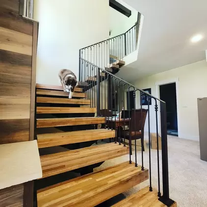 floating stairs and metal railing